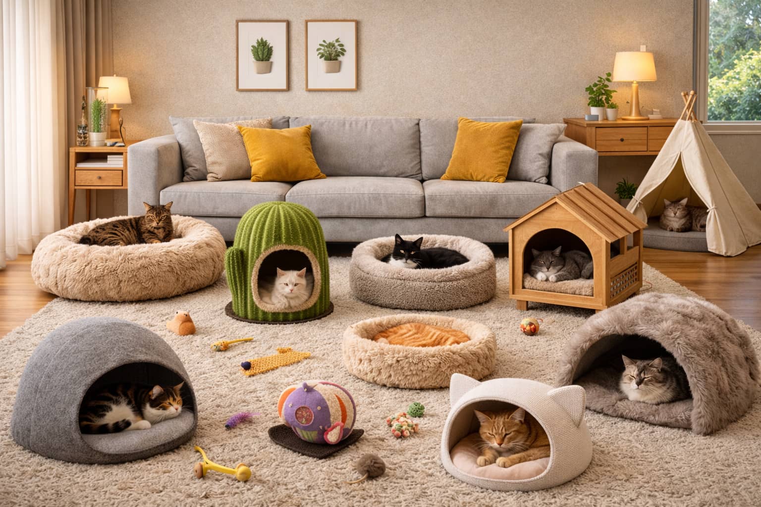 Sala aconchegante para gatos felizes